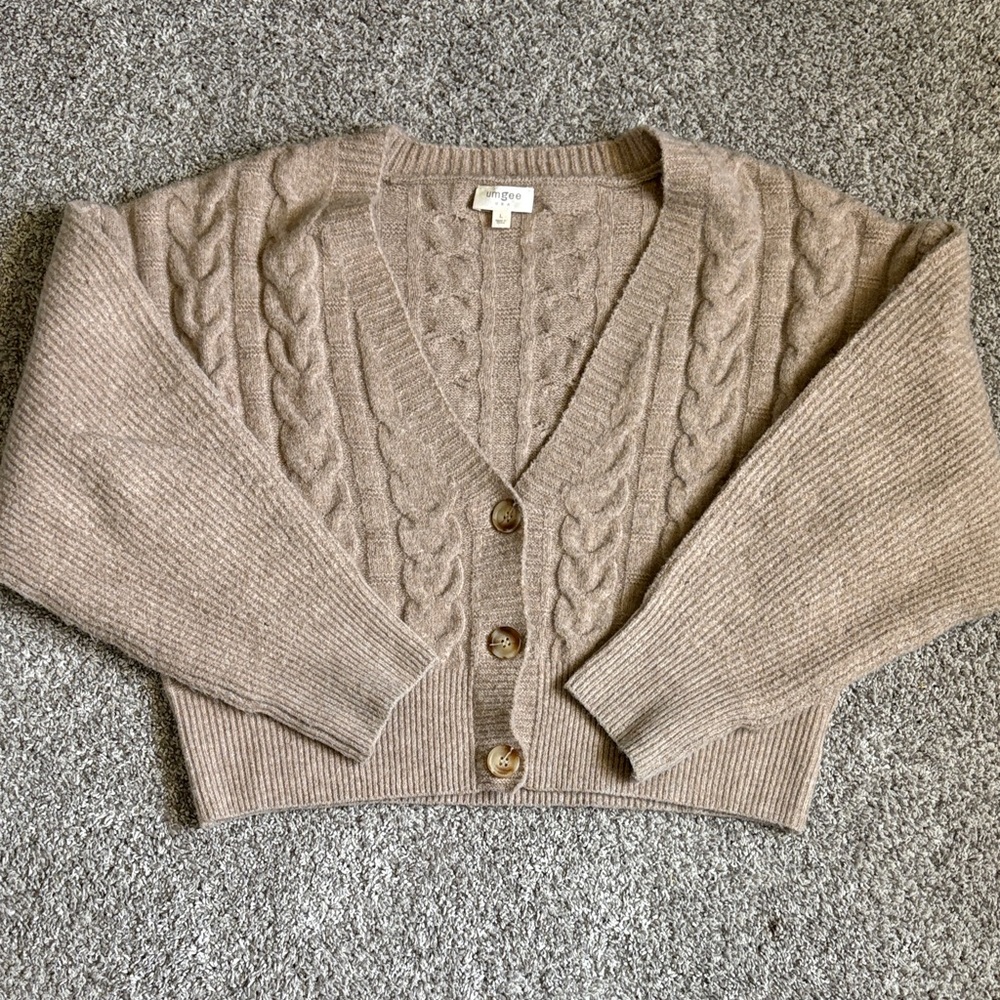 Tan Cable Knit Cardigan Sweater - Picture 5 of 5
